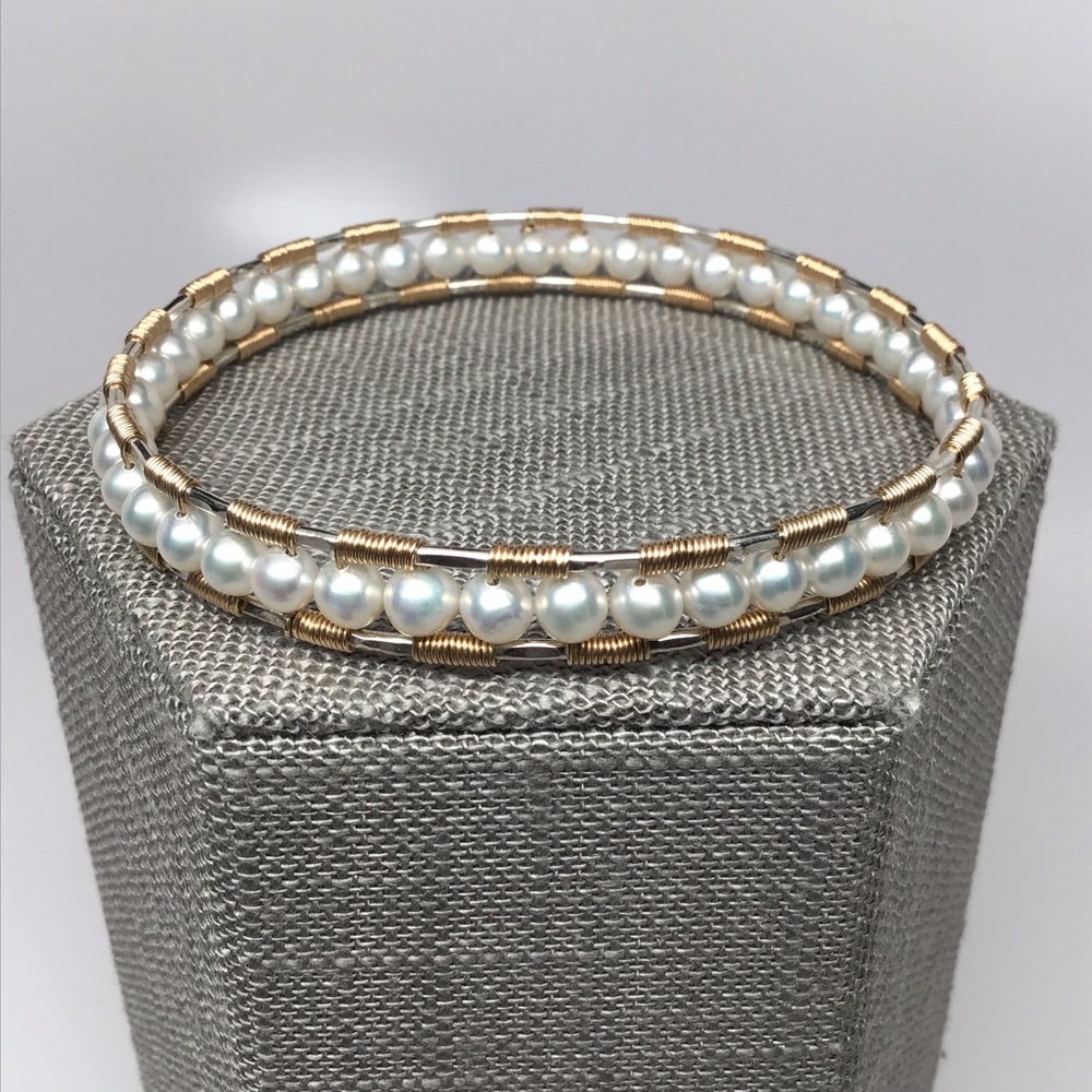 pearl bangle bracelet gold silver handmade